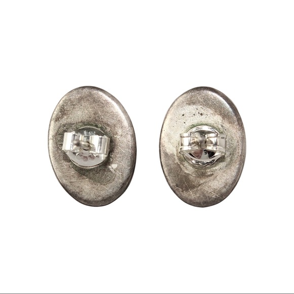 Vintage Tiger’s Eye Sterling Silver Stud Earrings Oval Cabochon Sawtooth Studs - Picture 3 of 4